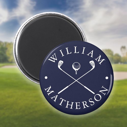 Custom Name Golf Clubs Navy Blue And White Magnet