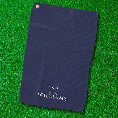 Custom Name Golf Clubs Navy Blue Golf Towel