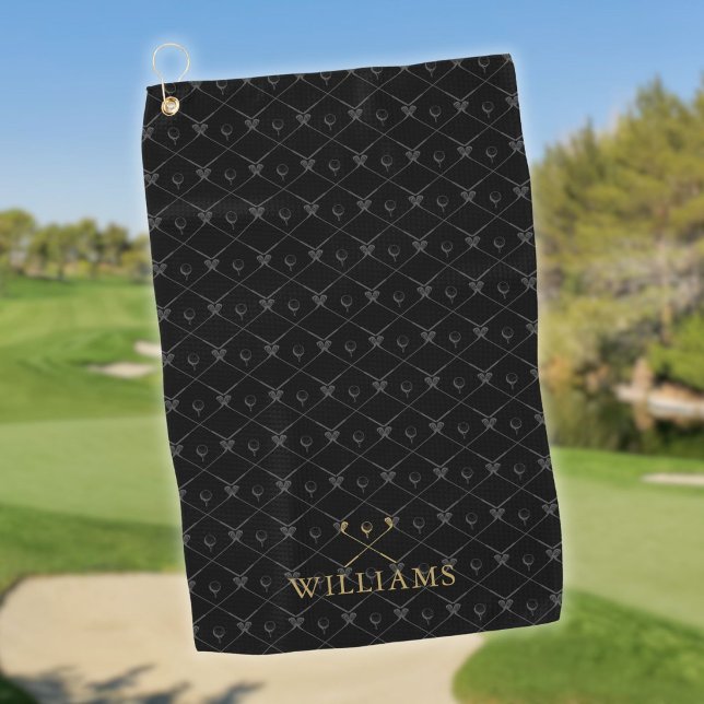 Custom Name Golf Clubs Pattern Black And Gold Towel (Custom Name Golf Clubs Pattern Black And Gold Towel)