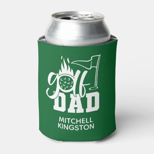 Custom Name Golf Dad Green White  Can Cooler