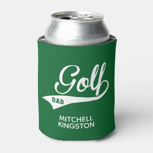 Custom Name Golf Dad Green White Can Cooler