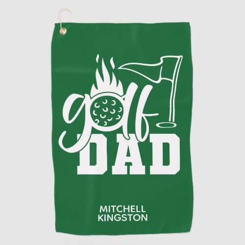 Custom Name Golf Dad Green White  Golf Towel