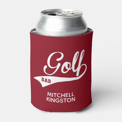 Custom Name Golf Dad Red White Can Cooler