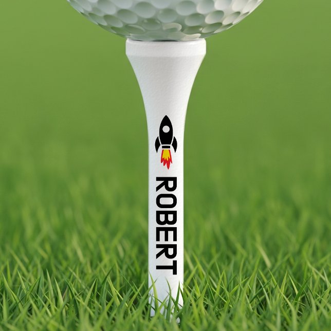 Custom Name Golf Tee Space Rocket Blast Off Fun (Creator Uploaded)