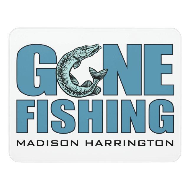 Custom name GONE FISHING Door Sign (Contemporary Front)