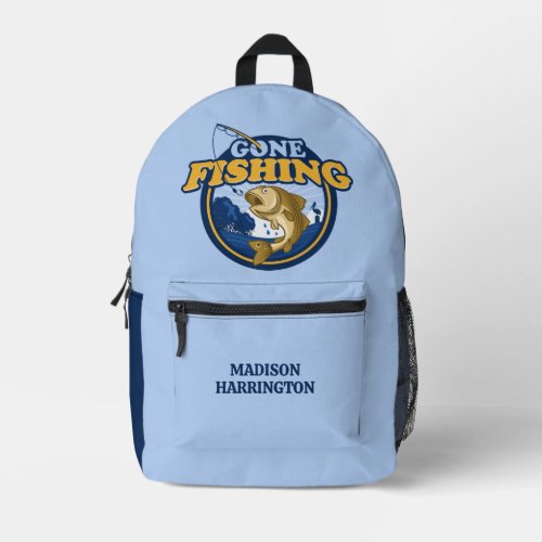 Custom name Gone Fishing Printed Backpack
