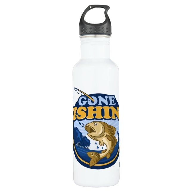 Custom Name Gone Fishing Stainless Steel Water Bottle (Front)