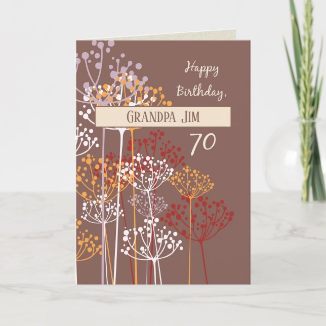 Custom Name Grandfather 70th Birthday Brown Card (Front)