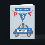 Custom Name Grandson 3rd Birthday Blue Police Car Card<br><div class="desc">Once he gets to see this card, he will definitely be thrilled. and once he opens it, he will definitely be awed by the fun greeting that this card brings to him. Oh, before we forget, you can personalize your grandsons name on the front. Send him 3rd birthday greetings with...</div>