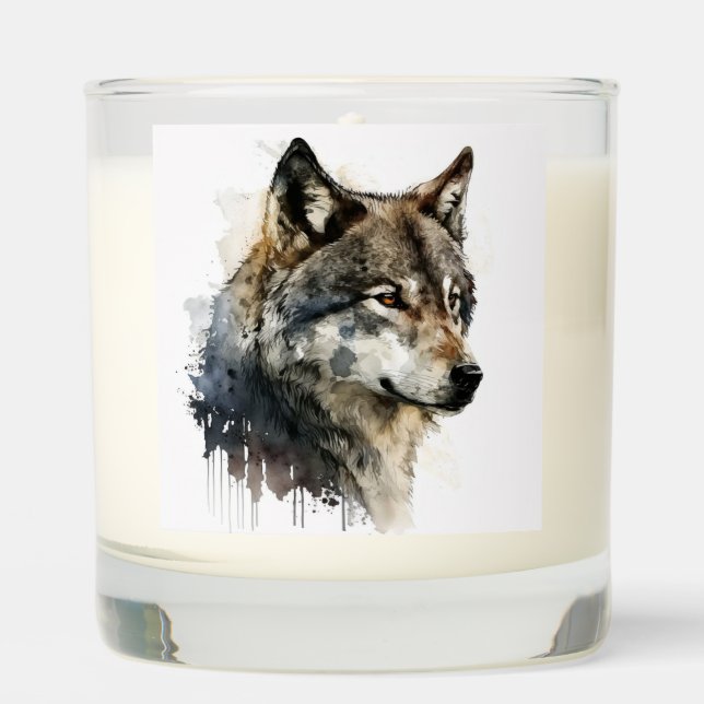 Custom Name Graphic Art Wolf Head Logo  Scented Candle (Front)