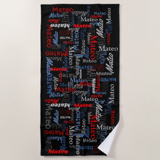 Custom name graphic text gray blue red black beach towel