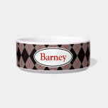Custom Name Gray Argyle Dog Cat Pet Bowl<br><div class="desc">A black and gray argyle pattern decorates this classic retro style pet bowl. Personalize  this pet food bowl by changing the name to suit your needs. The design is from original art.</div>