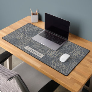 Custom Name Gray Blue Abstract Unique Home Office Desk Mat