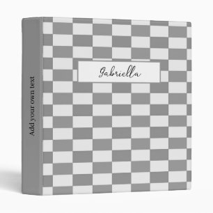Custom name gray check blocks pattern 3 ring binder