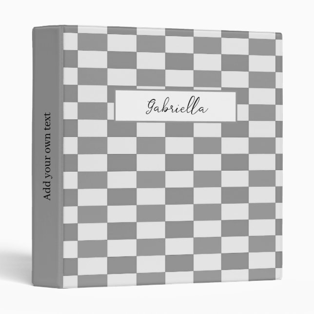 Custom name gray check blocks pattern 3 ring binder (Front/Spine)