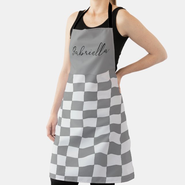 Custom name gray check blocks pattern apron (Insitu)
