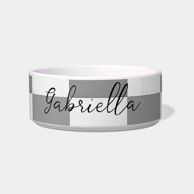 Custom name gray check blocks pattern bowl (Front)