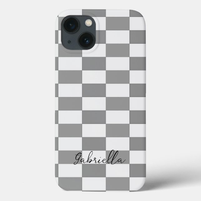Custom name gray check blocks pattern Case-Mate iPhone case (Back)