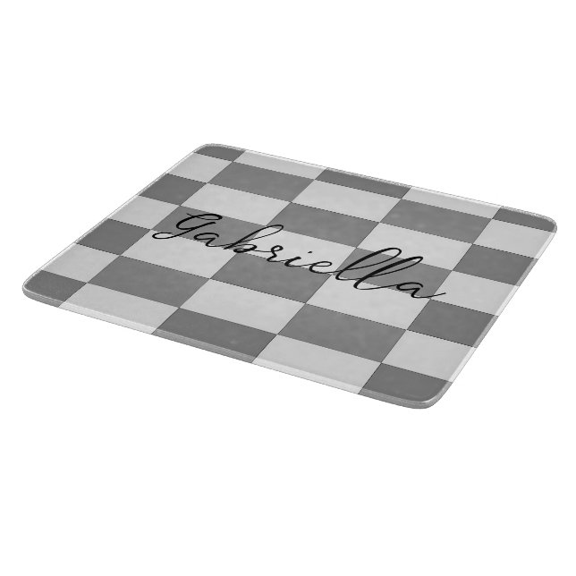 Custom name gray check blocks pattern cutting board (Corner)