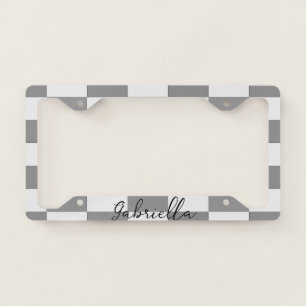 Custom name gray check blocks pattern license plate frame