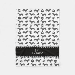 Custom name gray dachshunds hearts paws fleece blanket