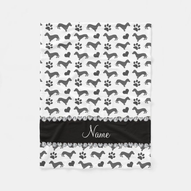 Custom name gray dachshunds hearts paws fleece blanket (Front)