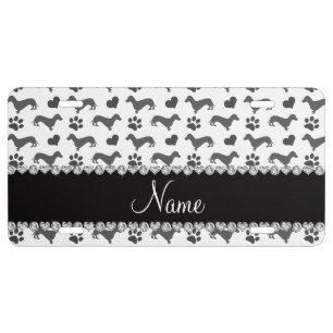 Custom name gray dachshunds hearts paws license plate