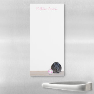 Custom Name Gray Guinea Pig Pink White Soccer Ball Magnetic Notepad