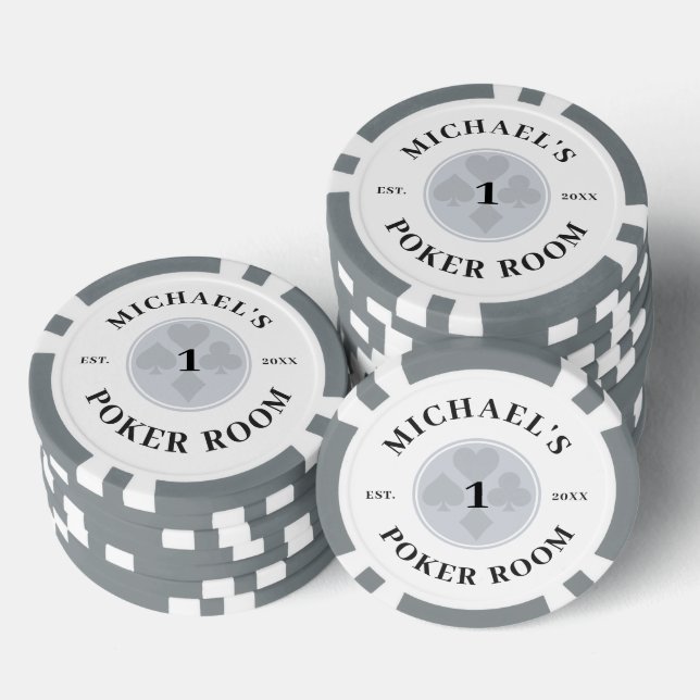 Custom Name Gray & White Las Vegas Denomination Poker Chips (Stack)