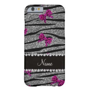 Custom name gray zebra stripes pink bows barely there iPhone 6 case