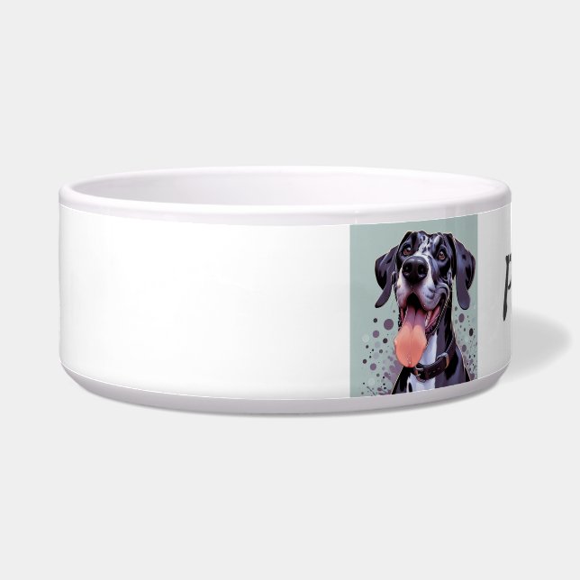 Custom Name Great Dane Dog Pet Animal Bowl (Left)