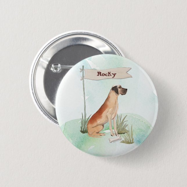 Custom Name Great Dane Pet Dog Button (Front & Back)