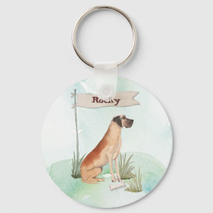 Custom Name Great Dane Pet Dog Keychain