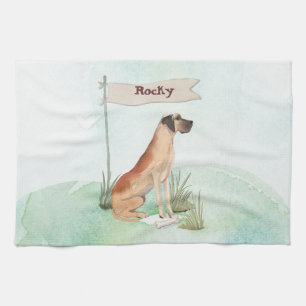 Custom Name Great Dane Pet Dog Kitchen Towel