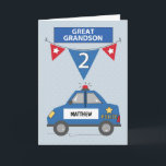 Custom Name Great Grandson 2nd Birthday Police Card<br><div class="desc">For your great grandson's 2nd birthday is this fun police car card. The customization option on this card makes this very special. This enables you to personalize on the side door of the police card the name of the celebrant.</div>