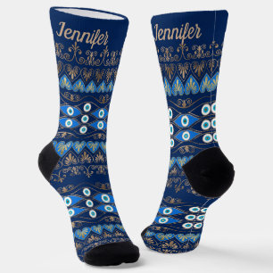 Custom name Greek Evil Eye ornament Socks