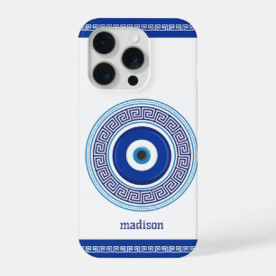 Custom Name Greek Pattern Evil Eye Nazar iPhone 15 Pro Case