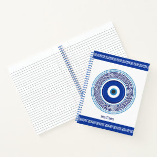Custom Name Greek Pattern Evil Eye Nazar Notebook