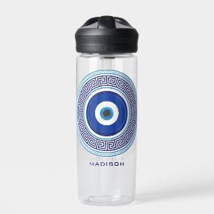 Custom Name Greek Pattern Evil Eye Nazar Water Bottle