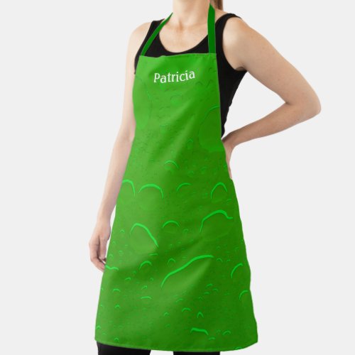 Custom Name Green Abstract Art Water Drops Pattern Apron