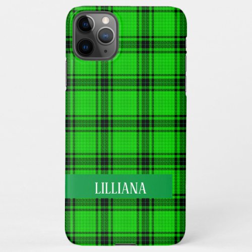 Custom Name Green And Black Tartan Plaid  iPhone 11Pro Max Case