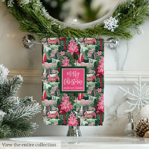 Custom name green and pink Christmas preppy towel