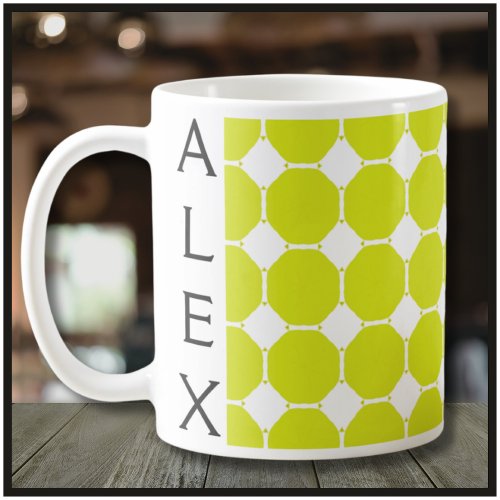 Custom Name Green and White Geometric Pattern Coffee Mug