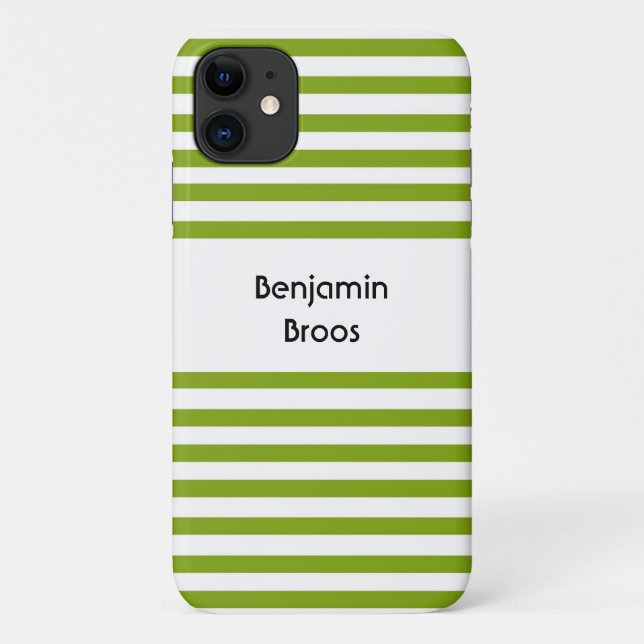 Custom name green and white stripes Case-Mate iPhone case (Back)