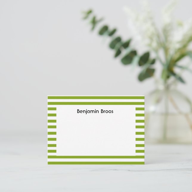 Custom name green and white stripes note card (Standing Front)