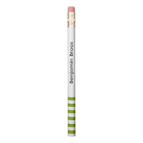 Custom name green and white stripes pencil