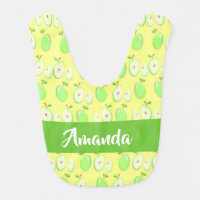 Custom name green apples yellow baby bib