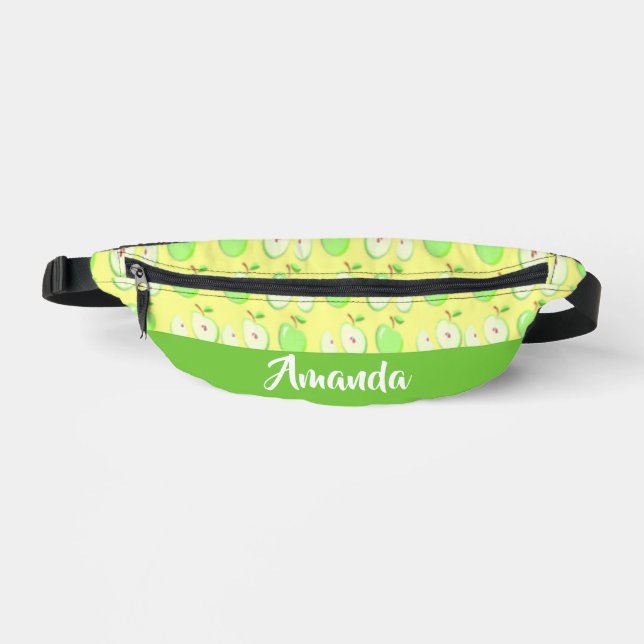 Custom name green apples yellow fanny pack (Front)