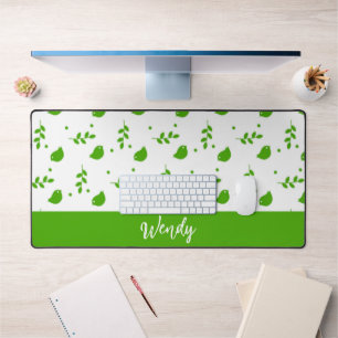 Custom name green birds desk mat