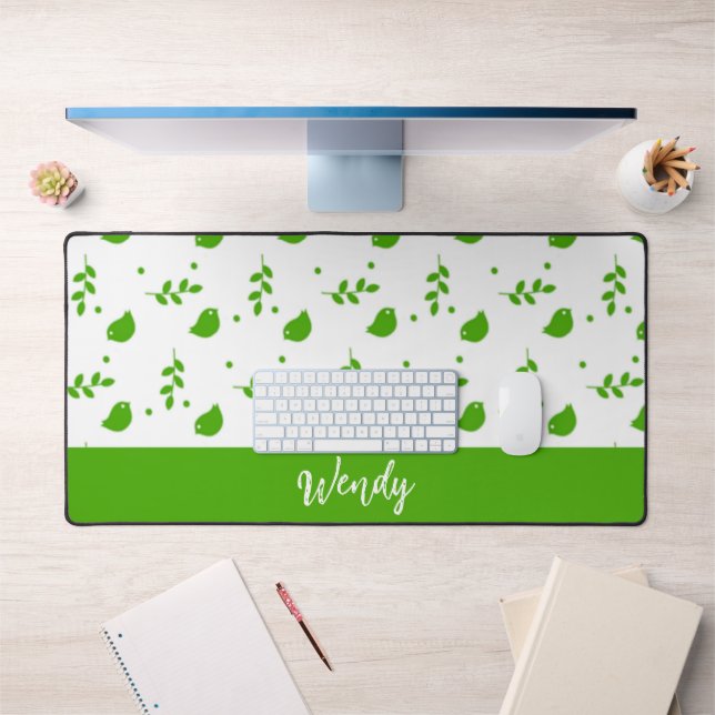 Custom name green birds desk mat (Office 1)